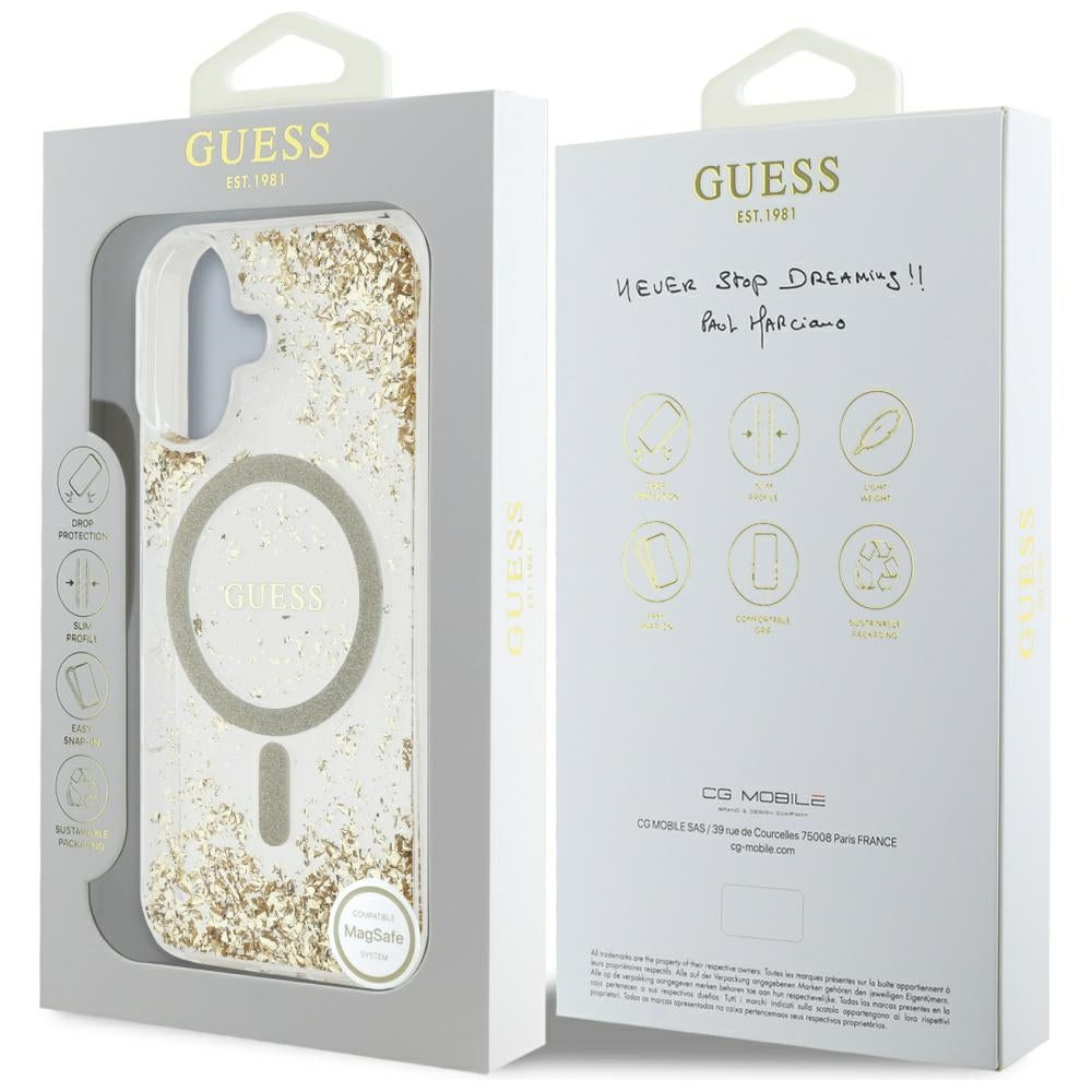 Capa MagSafe para Apple iPhone 16, Guess, Resin Bottom Glitter, Dourada