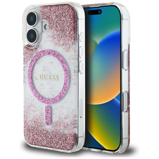 Capa MagSafe para Apple iPhone 16, Guess, Resin Bottom Glitter, Rosa