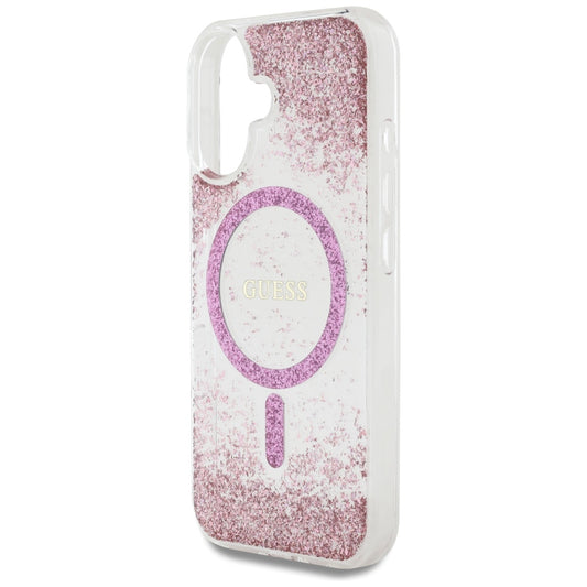 Capa MagSafe para Apple iPhone 16, Guess, Resin Bottom Glitter, Rosa