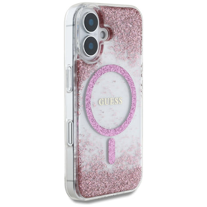 Capa MagSafe para Apple iPhone 16, Guess, Resin Bottom Glitter, Rosa