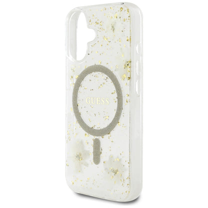 Capa MagSafe para Apple iPhone 16, Guess, Resin Flowers and Glitter, Bege