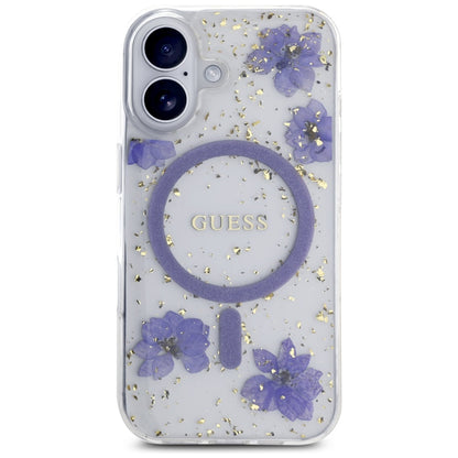 Capa MagSafe para Apple iPhone 16, Guess, Resin Flowers and Glitter, Roxo