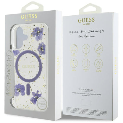 Capa MagSafe para Apple iPhone 16, Guess, Resin Flowers and Glitter, Roxo