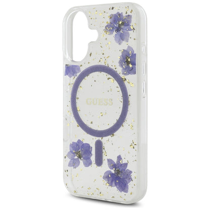 Capa MagSafe para Apple iPhone 16, Guess, Resin Flowers and Glitter, Roxo