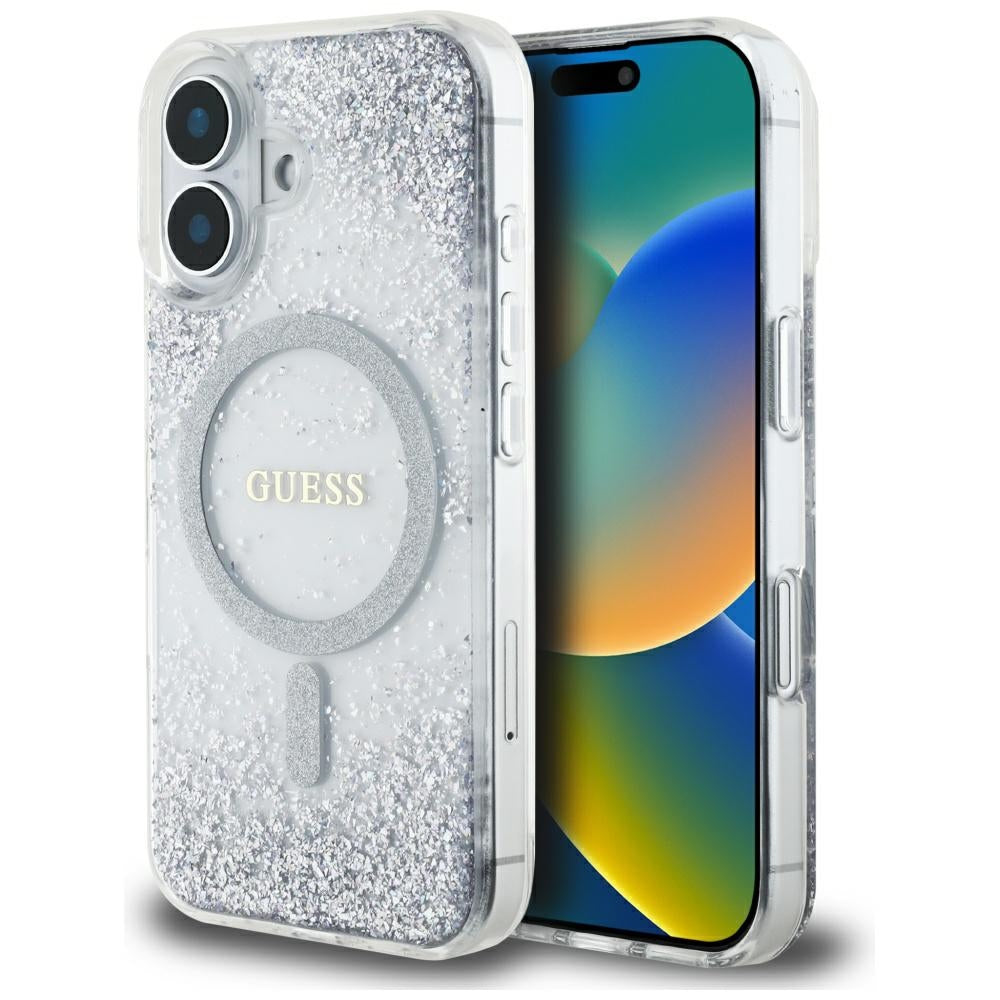 Capa MagSafe para Apple iPhone 16, Guess, Resin Gradient Glitter, Prateada