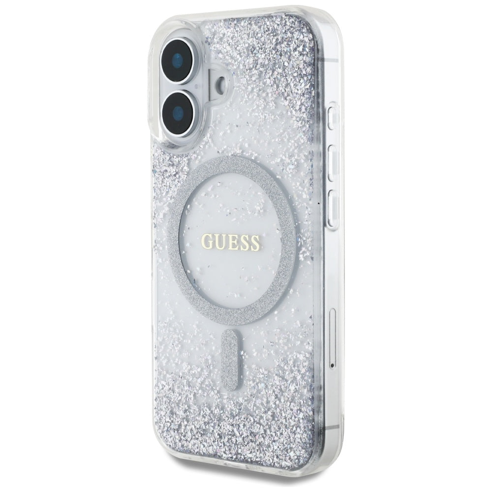 Capa MagSafe para Apple iPhone 16, Guess, Resin Gradient Glitter, Prateada