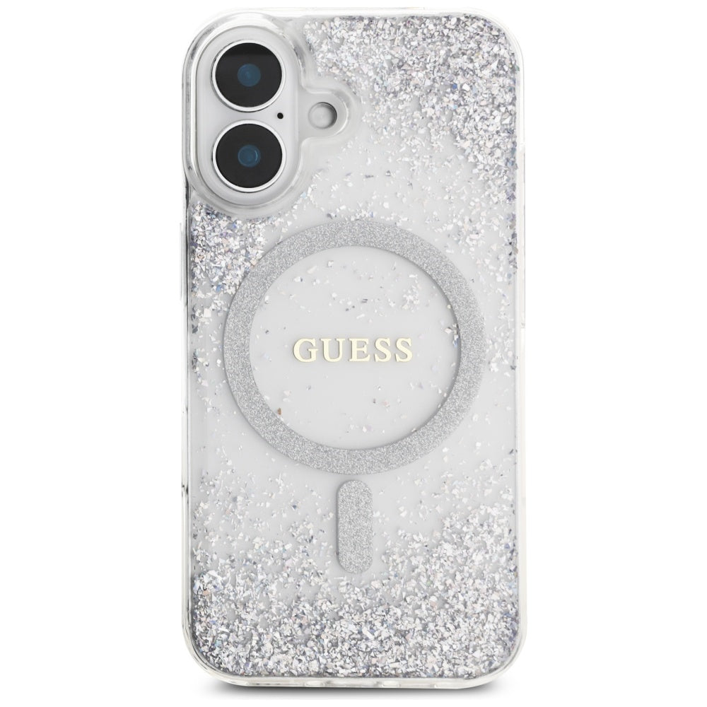 Capa MagSafe para Apple iPhone 16, Guess, Resin Gradient Glitter, Prateada