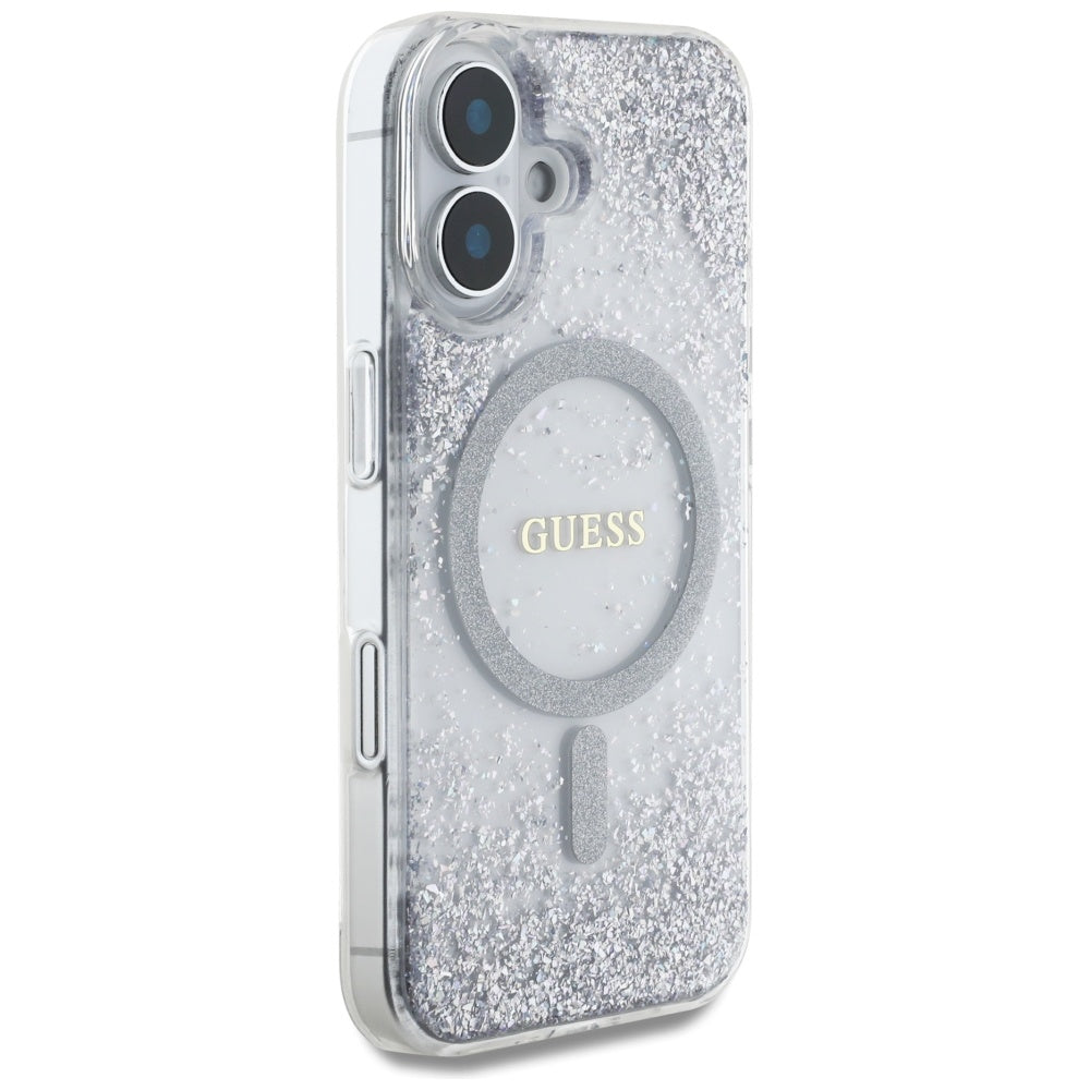Capa MagSafe para Apple iPhone 16, Guess, Resin Gradient Glitter, Prateada
