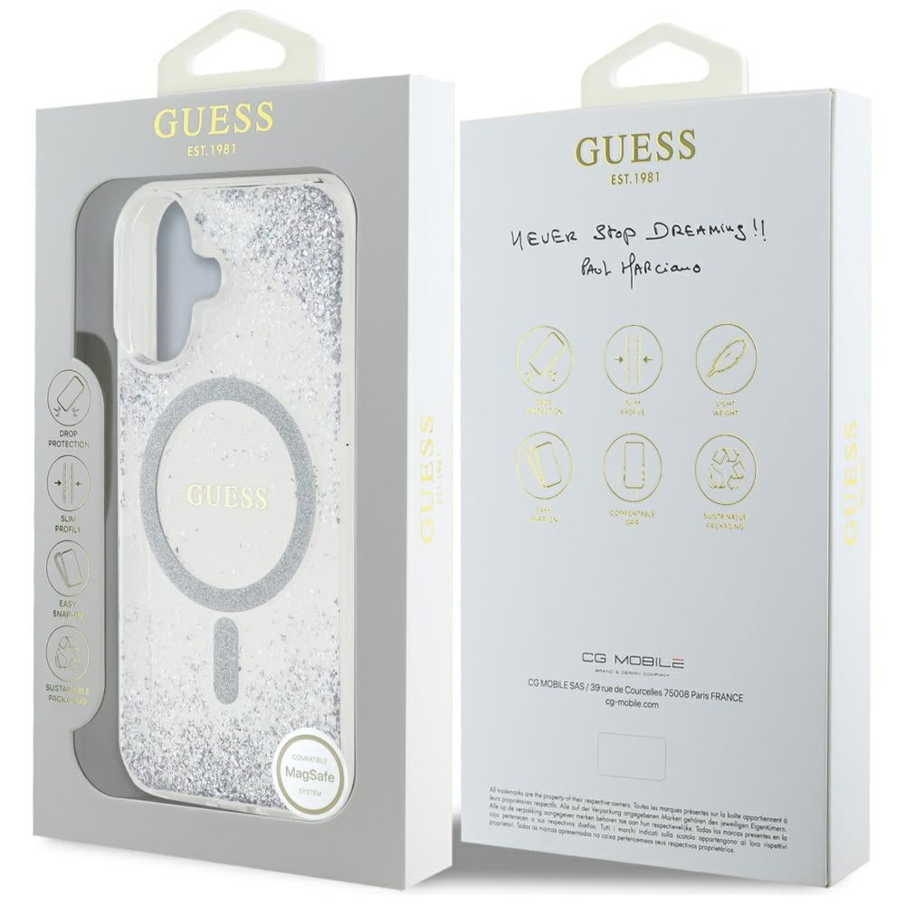 Capa MagSafe para Apple iPhone 16, Guess, Resin Gradient Glitter, Prateada