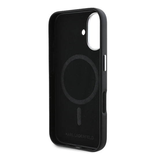 Capa MagSafe para Apple iPhone 16, Karl Lagerfeld, FW Metal Plate, Preta