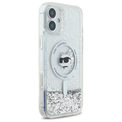 Capa MagSafe para Apple iPhone 16, Karl Lagerfeld, Glitter Liquid Choupette Head, Transparente