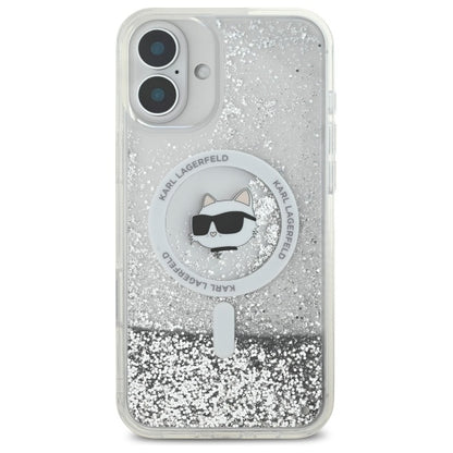 Capa MagSafe para Apple iPhone 16, Karl Lagerfeld, Glitter Liquid Choupette Head, Transparente