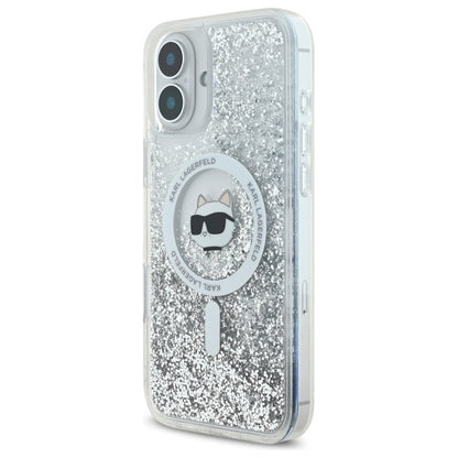 Capa MagSafe para Apple iPhone 16, Karl Lagerfeld, Glitter Liquid Choupette Head, Transparente