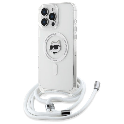 Capa MagSafe para Apple iPhone 16, Karl Lagerfeld, IML Crossbody Choupette's Head com Alça, Transparente