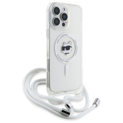 Capa MagSafe para Apple iPhone 16, Karl Lagerfeld, IML Crossbody Choupette's Head com Alça, Transparente