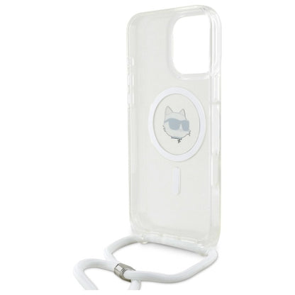 Capa MagSafe para Apple iPhone 16, Karl Lagerfeld, IML Crossbody Choupette's Head com Alça, Transparente