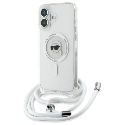 Capa MagSafe para Apple iPhone 16, Karl Lagerfeld, IML Crossbody Karl's Head, Transparente