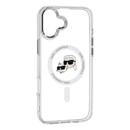 Capa MagSafe para Apple iPhone 16, Karl Lagerfeld, IML Metal Karl & Choupette's Heads, Branca