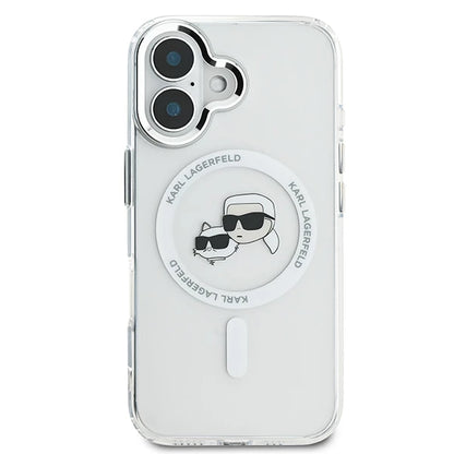 Capa MagSafe para Apple iPhone 16, Karl Lagerfeld, IML Metal Karl & Choupette's Heads, Branca