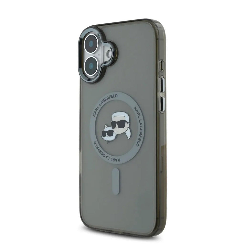 Capa MagSafe para Apple iPhone 16, Karl Lagerfeld, IML Metal Karl & Choupette's Heads, Preta