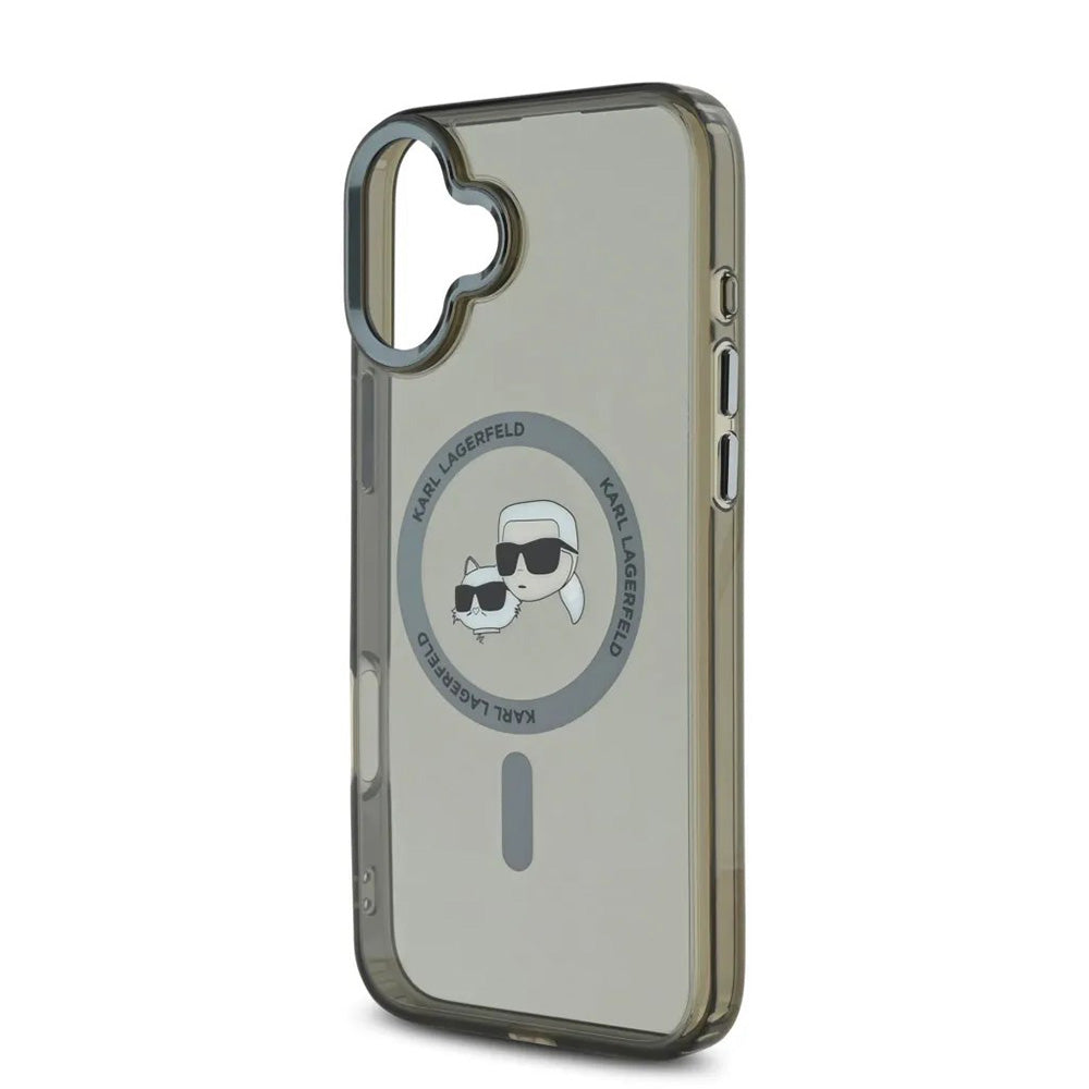Capa MagSafe para Apple iPhone 16, Karl Lagerfeld, IML Metal Karl & Choupette's Heads, Preta