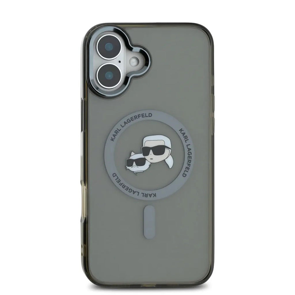 Capa MagSafe para Apple iPhone 16, Karl Lagerfeld, IML Metal Karl & Choupette's Heads, Preta