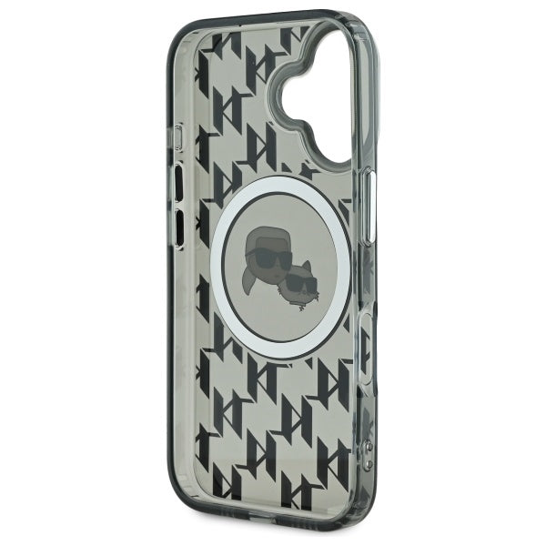 Capa MagSafe para Apple iPhone 16, Karl Lagerfeld, IML Monogram Karl & Choupette's Heads, Preta.