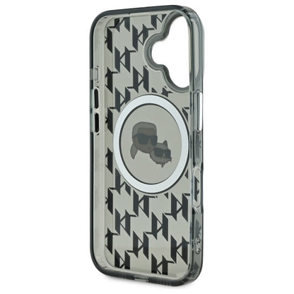 Capa MagSafe para Apple iPhone 16, Karl Lagerfeld, IML Monogram Karl & Choupette's Heads, Preta.