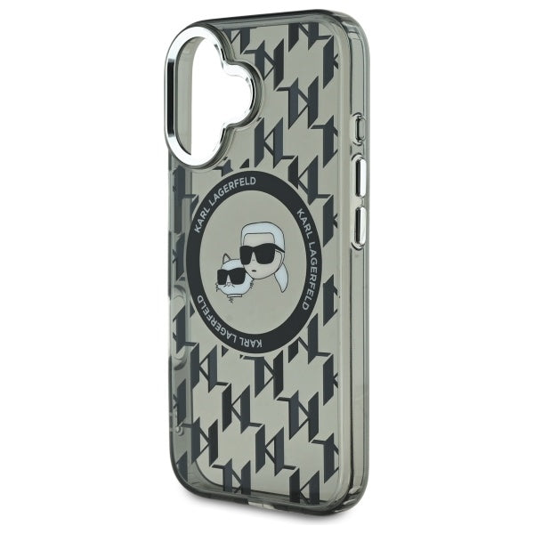 Capa MagSafe para Apple iPhone 16, Karl Lagerfeld, IML Monogram Karl & Choupette's Heads, Preta.