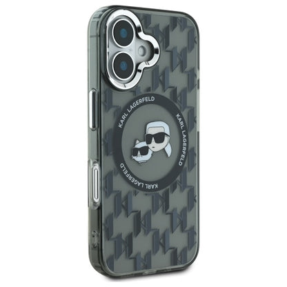 Capa MagSafe para Apple iPhone 16, Karl Lagerfeld, IML Monogram Karl & Choupette's Heads, Preta.