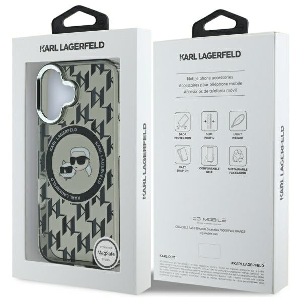 Capa MagSafe para Apple iPhone 16, Karl Lagerfeld, IML Monogram Karl & Choupette's Heads, Preta.
