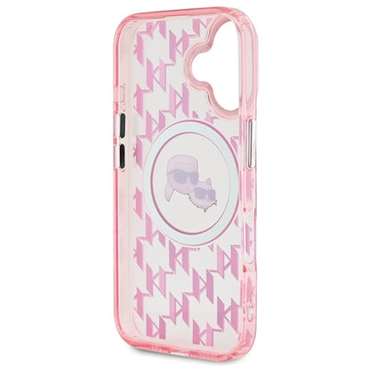Capa MagSafe para Apple iPhone 16, Karl Lagerfeld, IML Monograma Karl & Cabeças de Choupette, Rosa