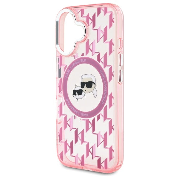 Capa MagSafe para Apple iPhone 16, Karl Lagerfeld, IML Monograma Karl & Cabeças de Choupette, Rosa