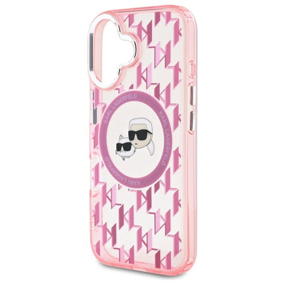 Capa MagSafe para Apple iPhone 16, Karl Lagerfeld, IML Monograma Karl & Cabeças de Choupette, Rosa