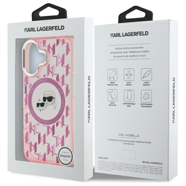 Capa MagSafe para Apple iPhone 16, Karl Lagerfeld, IML Monograma Karl & Cabeças de Choupette, Rosa