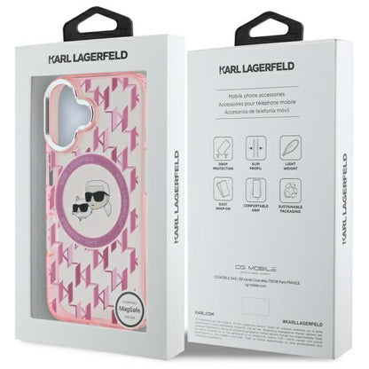 Capa MagSafe para Apple iPhone 16, Karl Lagerfeld, IML Monograma Karl & Cabeças de Choupette, Rosa
