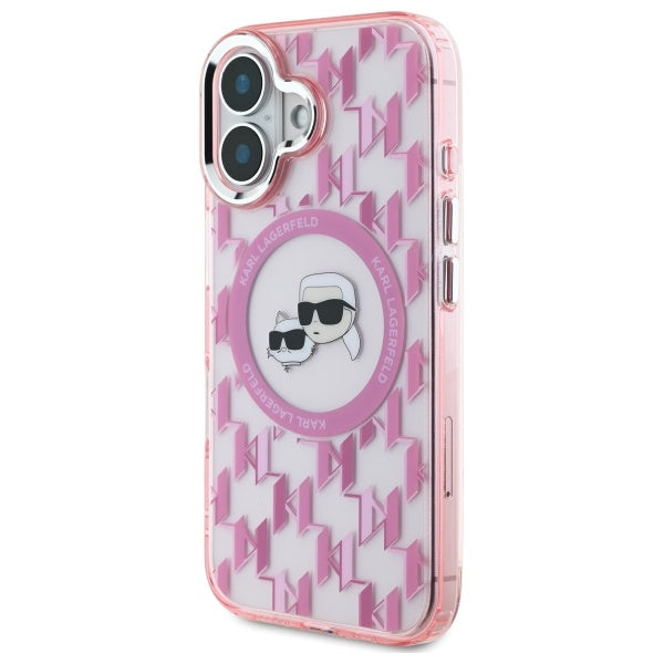 Capa MagSafe para Apple iPhone 16, Karl Lagerfeld, IML Monograma Karl & Cabeças de Choupette, Rosa