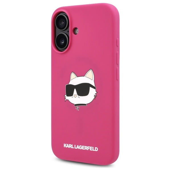 MagSafe Case for Apple iPhone 16, Karl Lagerfeld, Silicone Choupette's Head, Fuchsia