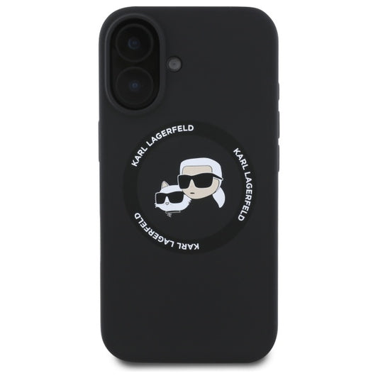 MagSafe Case for Apple iPhone 16, Karl Lagerfeld, Silicone Karl & Choupette's Heads, Black