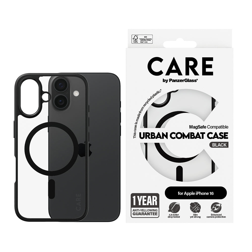 Capa MagSafe para Apple iPhone 16, PanzerGlass, Care Urban Combat, Preta Transparente