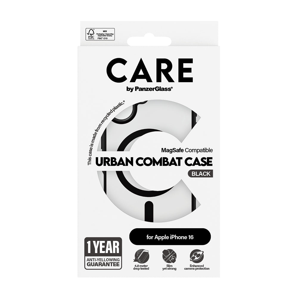Capa MagSafe para Apple iPhone 16, PanzerGlass, Care Urban Combat, Preta Transparente
