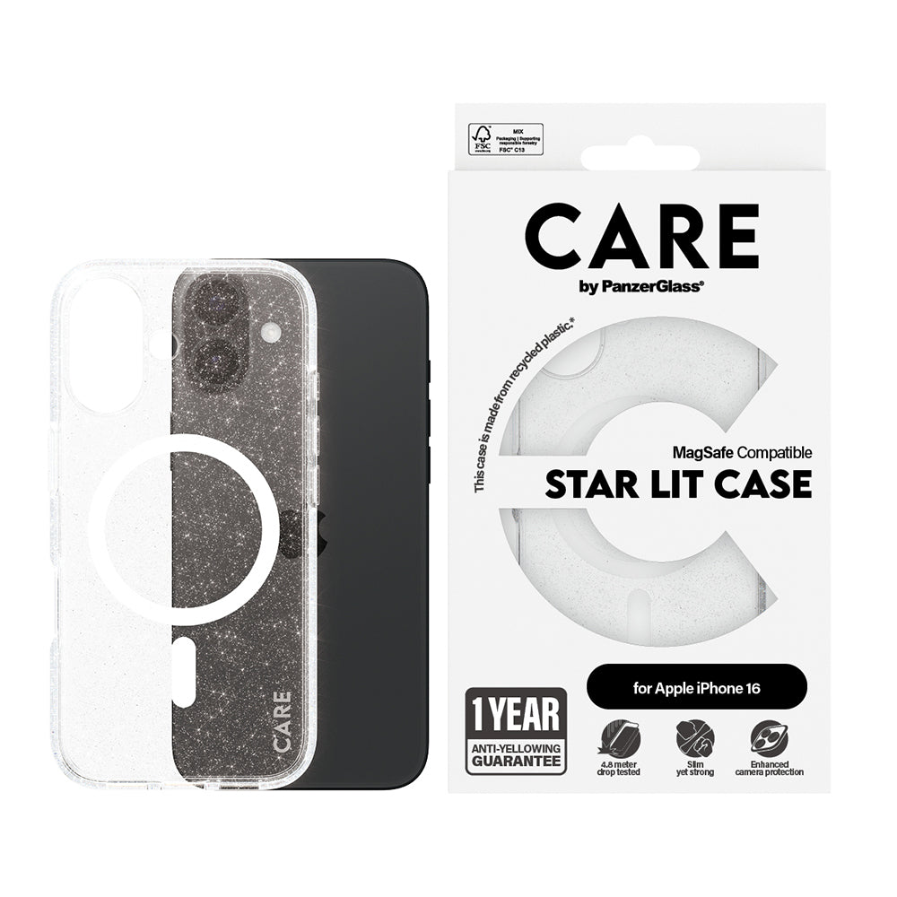 Capa MagSafe para Apple iPhone 16, PanzerGlass, Care Urban Combat Star Lit, Transparente Branca