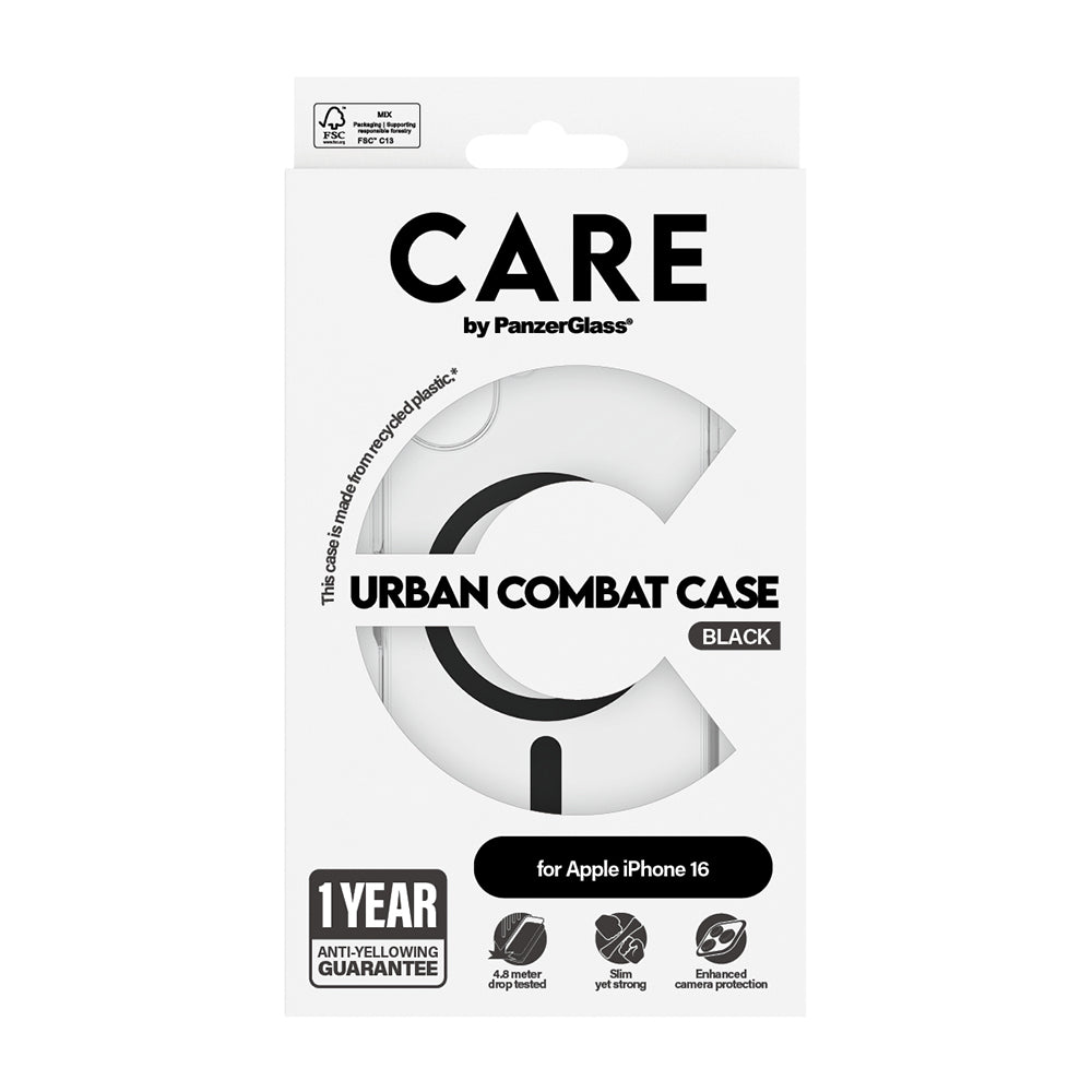 Capa MagSafe para Apple iPhone 16, PanzerGlass, Care Urban Combat, Transparente Negra