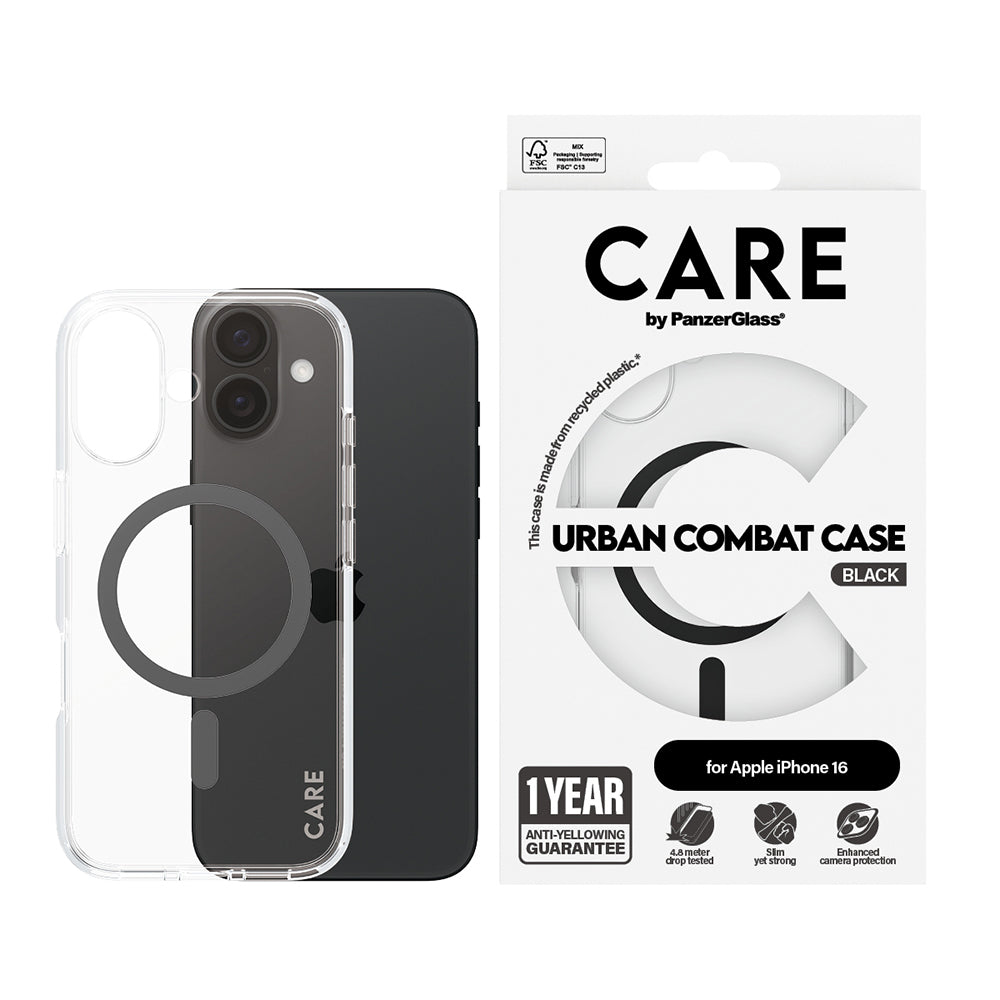 Capa MagSafe para Apple iPhone 16, PanzerGlass, Care Urban Combat, Transparente Negra