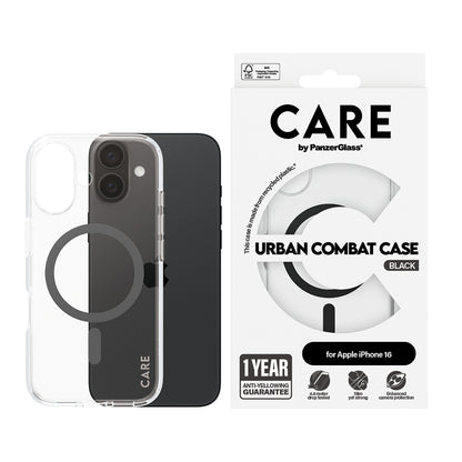 Capa MagSafe para Apple iPhone 16, PanzerGlass, Care Urban Combat, Transparente Negra