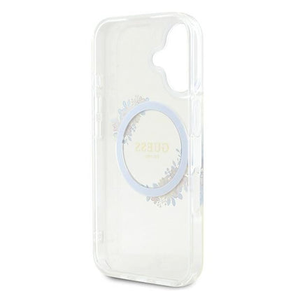 MagSafe Case for Apple iPhone 16 Plus, Guess, IML Flowers Wreath, Transparent