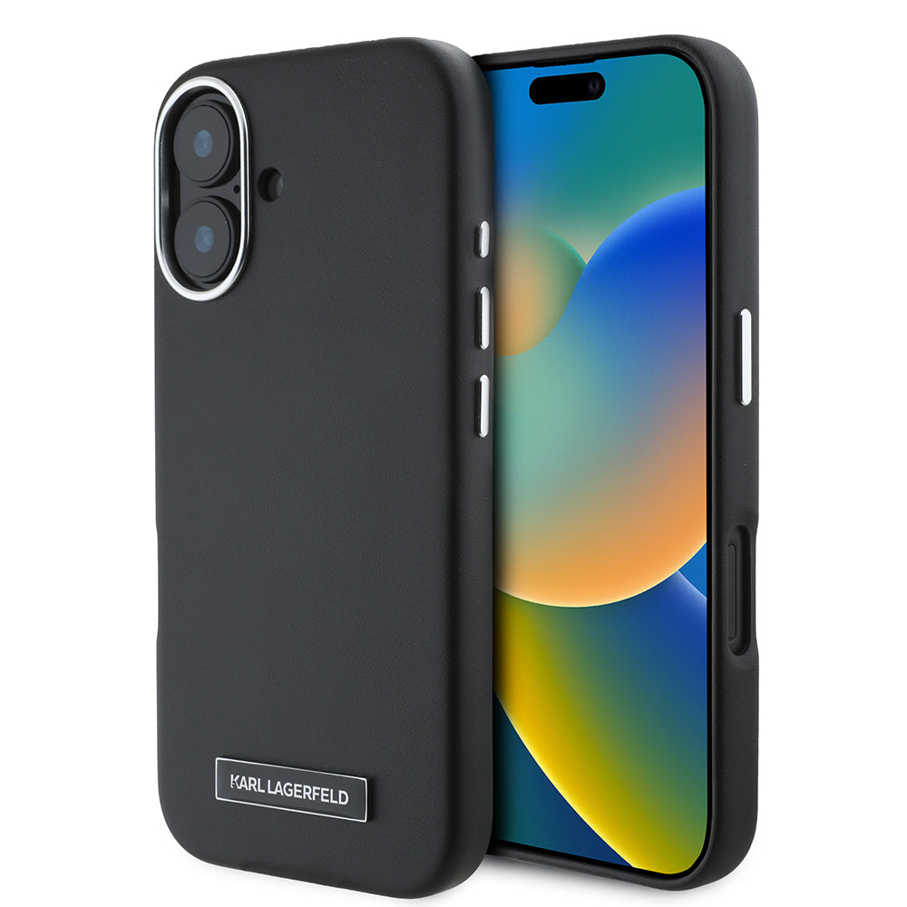 Capa MagSafe para Apple iPhone 16 Plus, Karl Lagerfeld, FW Metal Plate, Preta