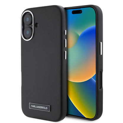 Capa MagSafe para Apple iPhone 16 Plus, Karl Lagerfeld, FW Metal Plate, Preta