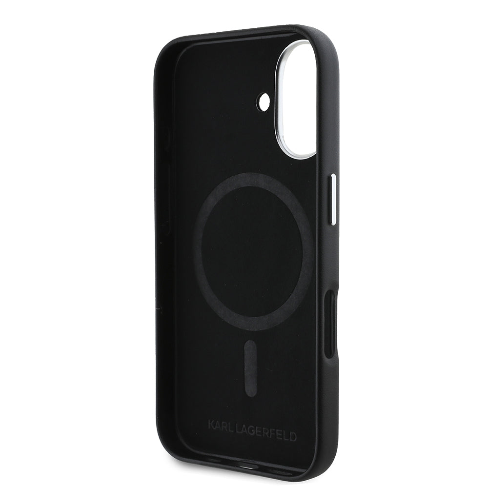 Capa MagSafe para Apple iPhone 16 Plus, Karl Lagerfeld, FW Metal Plate, Preta