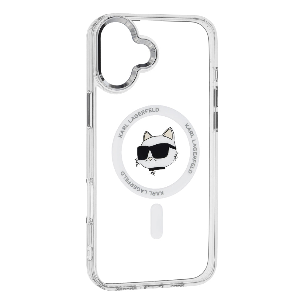 Capa MagSafe para Apple iPhone 16 Plus, Karl Lagerfeld, IML Metal Choupette's Head, Branca.